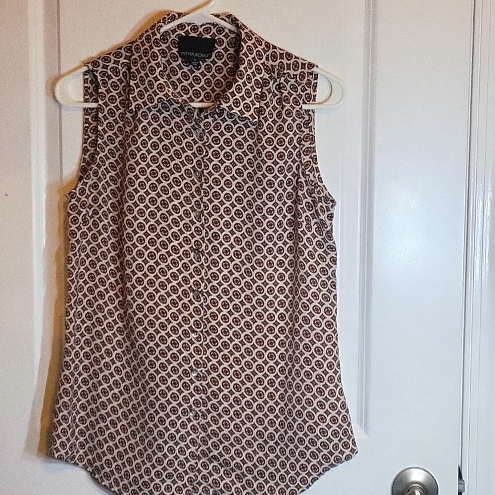 Cynthia Rowley Tan Patterned Top Size S